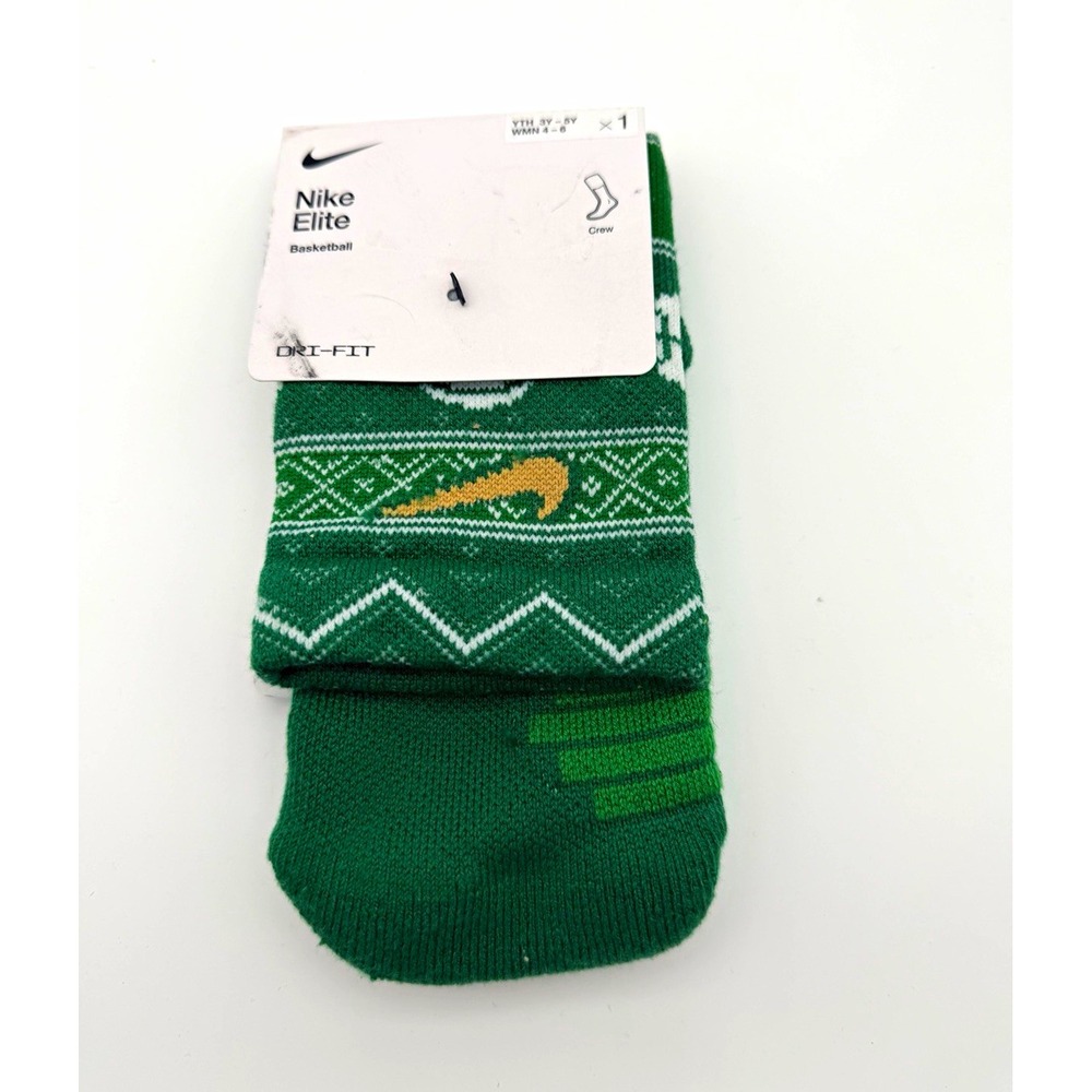 Nike Kids Elite Basketball Dri-FIT Crew Socks S Green White Gold SX7866-312